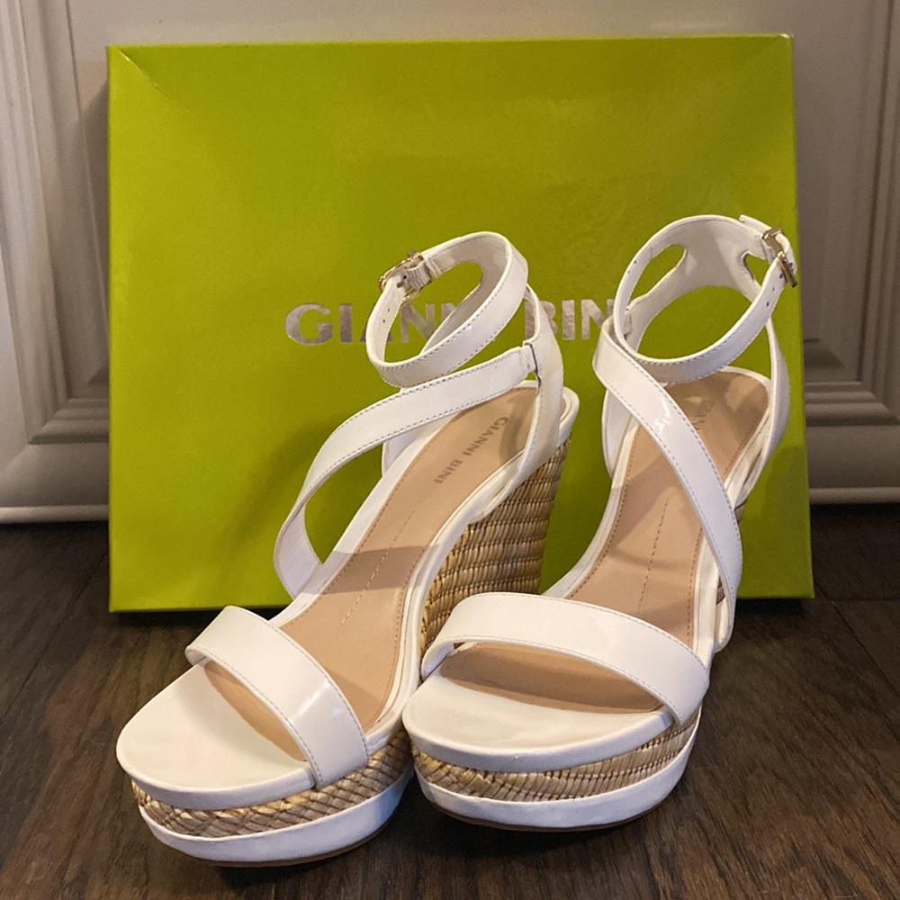 Gianni Bini Karri Espadrille Strap Wedge Platform Sandals White Size 9